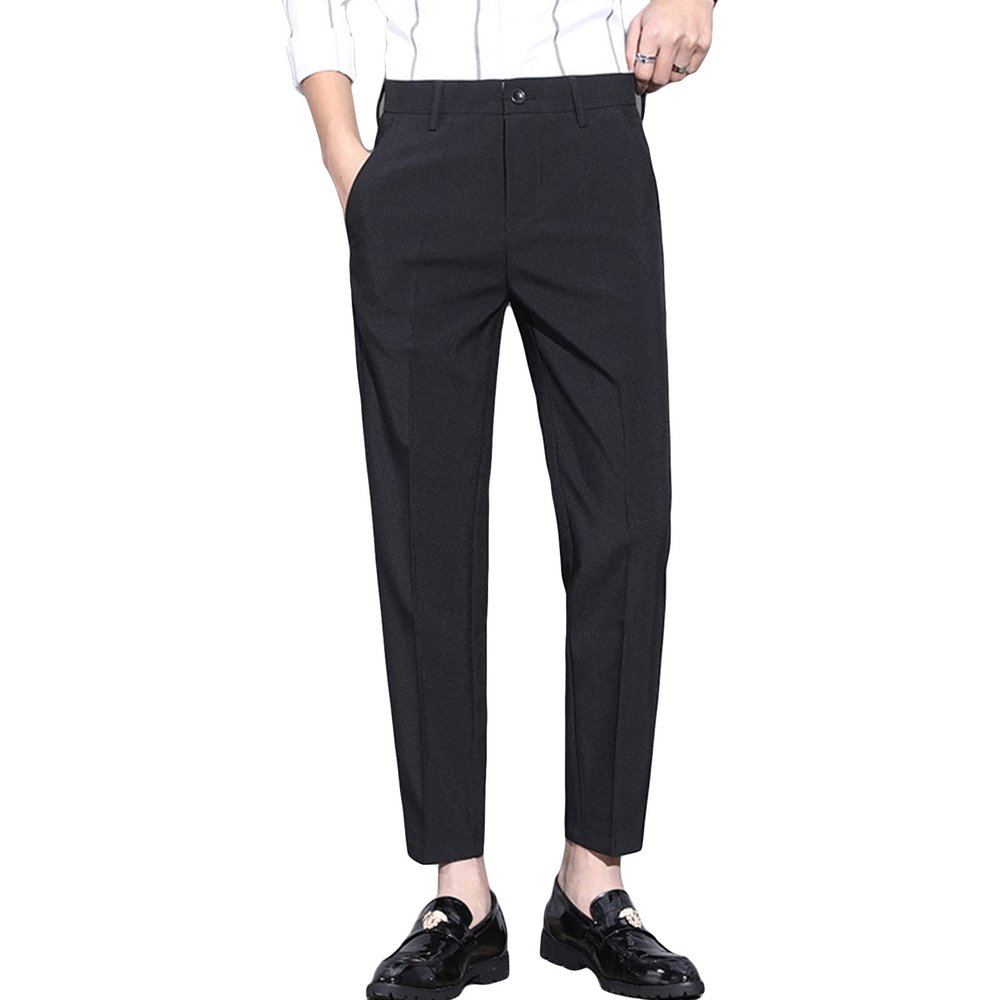 Men's Business Comfort Pant Casual Straight Fit Tapered Wedding Suit Pant Classic Lightweight Loose Fit Trousers (Black,34)