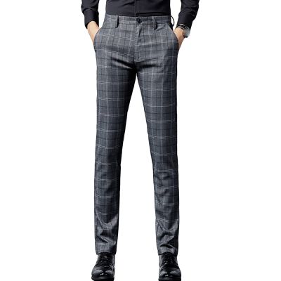 Men's Plaid Business Comfort Pant Casual Straight Fit Tapered Suit Pant Classic Lightweight Wedding Trousers (Grey,30)