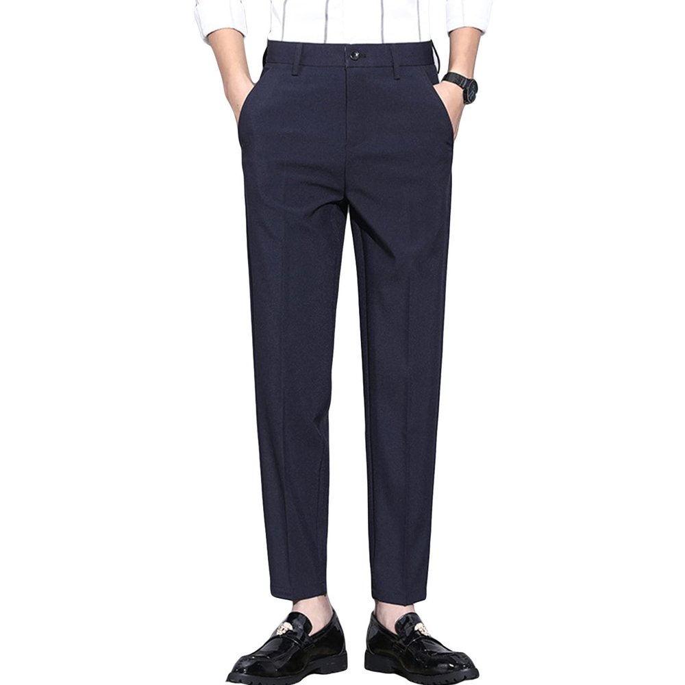 Maiyifu-GJ Men's Business Comfort Pant Casual Straight Fit Tapered Wedding Suit Pant Classic Lightweight Loose Fit Trousers (Blue,31)