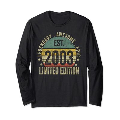 20th Birthday Vintage 20 Year Old Est 2003 Limited Edition Long Sleeve T-Shirt