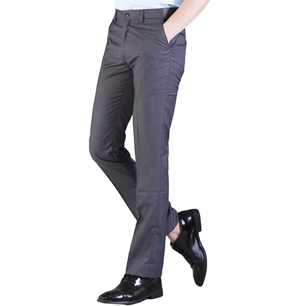 Maiyifu-GJ Mens Slim Fit Stretch Dress Pant Solid Color Skinny Comfort Suit Pant Business Wrinkle Resistant Casual Trousers (Grey,29)