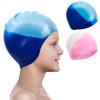 2 Pack Kids Swim Caps for Boys Girls, Durable Silicone Swimming Cap with 3D Ear Pockets for Age 3-15 Toddler Child Youth Teen, Unisex Swim Bath Hats for Short/Long Hair with Ear Plugs Nose Clip-5 view 1