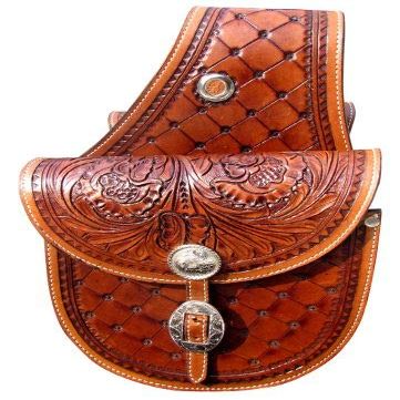 Showmen Patchwork And Floral Tooled Saddle Bag | Round Bottom Double Stitched Tooled Leather Bag (3.5 X 10.5 X 6.5) Inch