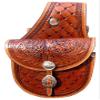 Showmen Patchwork And Floral Tooled Saddle Bag | Round Bottom Double Stitched Tooled Leather Bag (3.5 X 10.5 X 6.5) Inch view 1