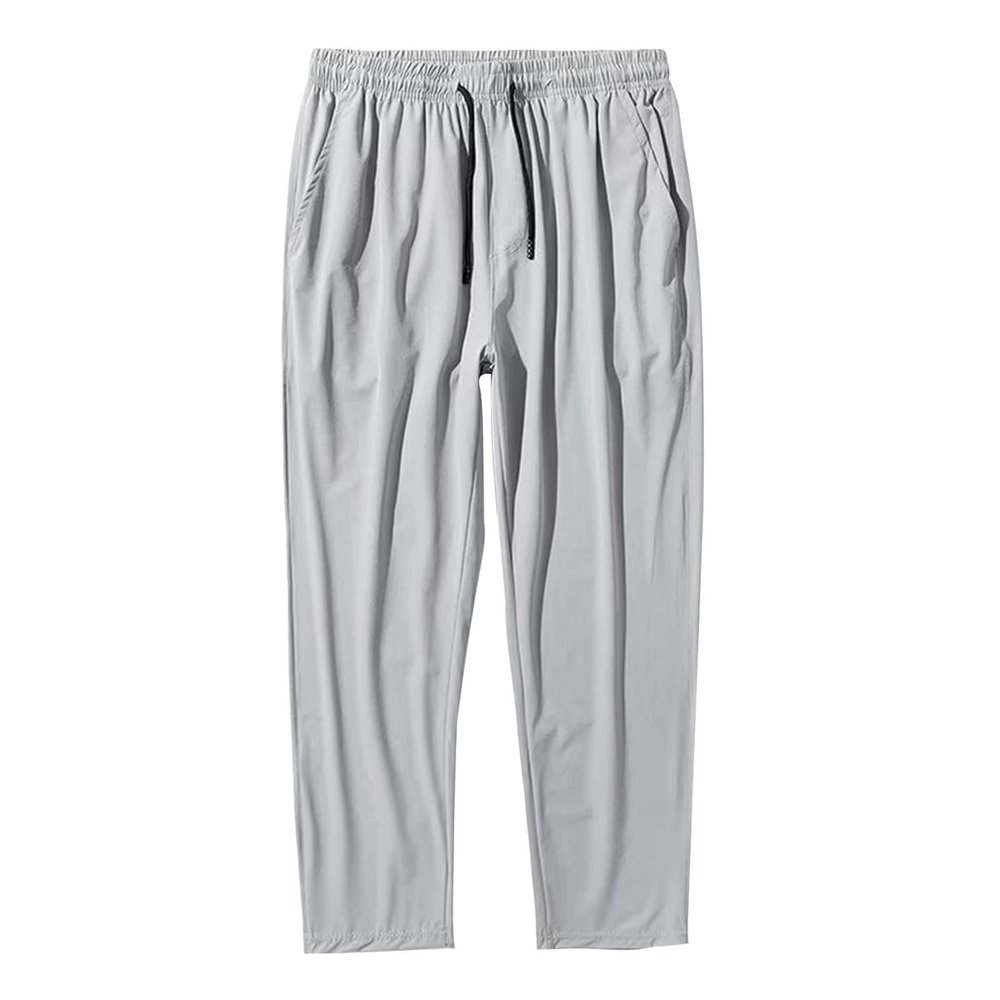 Mens Loose Fit Stretch Pant Classic Casual Tapered Suit Pant Solid Color Lightweight Business Trousers Streetwear (Light Grey,Large)