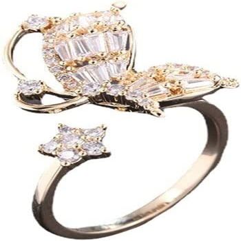 Ring,Open Butterfly Ring Female Fashion Simple and Compact Design Index Finger Ring Personality Temperament Elegant Ring
