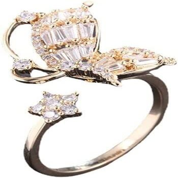 Ring,Open Butterfly Ring Female Fashion Simple and Compact Design Index Finger Ring Personality Temperament Elegant Ring