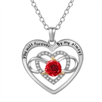 AHAFEI Fashion Creative Love Infinity Zircon Necklace Exquisite Personality Rose Women Wedding Jewelry Engagement Accessories Gift 1Pcs (Color : Silver)