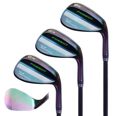 POSSOT Golf Wedge Set Available in 52, 56, 60 Degree with Beautiful Black Color Finish. High-Feedback TPE Material Gripe, Stainless Steel Shaft 35.25 Inch for Man Right Hand