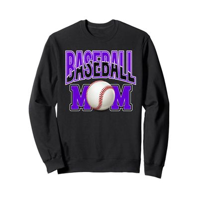 Baseball Mom Sports Purple Black White Sweatshirt