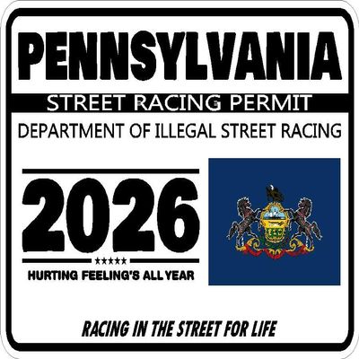 2026 Street Racing Permit Drag Racing Car Truck Window Funny Humor Novelty Black White Rectangle Sticker Safety Decal Unlimited 3" x 2" (Pennsylvania)