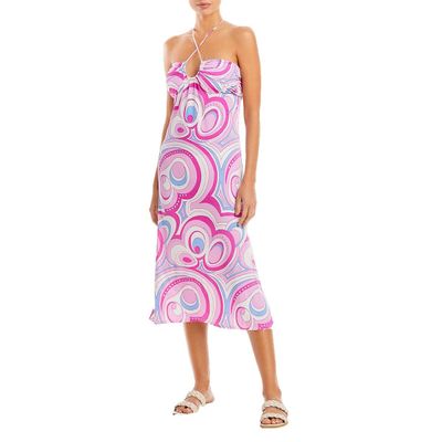 Aqua Swim Womens Halter Printed Swimdress Pink S