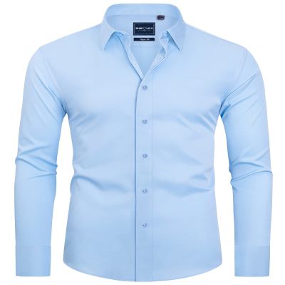 Alimens & Gentle Men's Sky Blue Dress Shirt Slim Fit Long Sleeve Stain Shield Button Down Shirts Wedding Graduation M