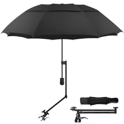 HOBVO UPF 50+ Golf Umbrella with Adjustable Universal Clamp Portable Umbrellas for Rain, Manual Open & Close, for Beach Chair, Golf Cart, Stroller, Bleacher, Patio (Black, 49.2")