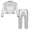 YEAHDOR Girls Boy Hip Hop Street Dance Clothes Shiny Metallic Long Sleeves Bomber Jacket and High Waist Pants Set Silver 8 Years view 1