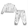 YEAHDOR Girls Boy Hip Hop Street Dance Clothes Shiny Metallic Long Sleeves Bomber Jacket and High Waist Pants Set Silver 8 Years view 4
