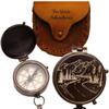 Engraved Compass Gift for Men  Vintage Brass Pocket Compass for Hiking, Adventure, and Travel  Antique Finish with Leather Case  Moon & Stars, or Road Design  Gift for Dad, Husband, or Son view 1