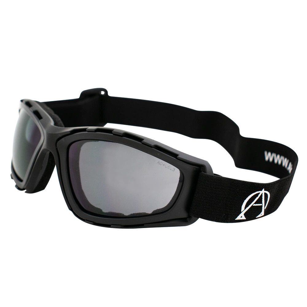 Alpha Omega Sports & Motorcycle Safety Riding Goggles Z87.1 Wraparound Padded Black Frame w/Smoke Lens