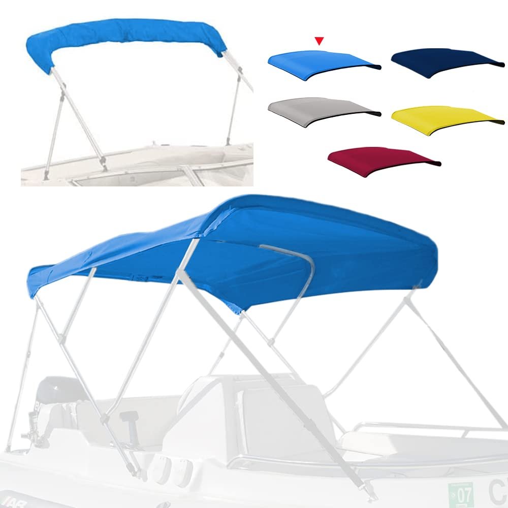 Zenicham 3 Bow Fade and Crack Resistant Bimini Top Replacement Cover, 600D Marine Grade Waterproof Sun Shade Boat Canopy, Easy Install Zipper Sleeves Boat Awning/Without Frame, Blue 6'L 73"-78" W