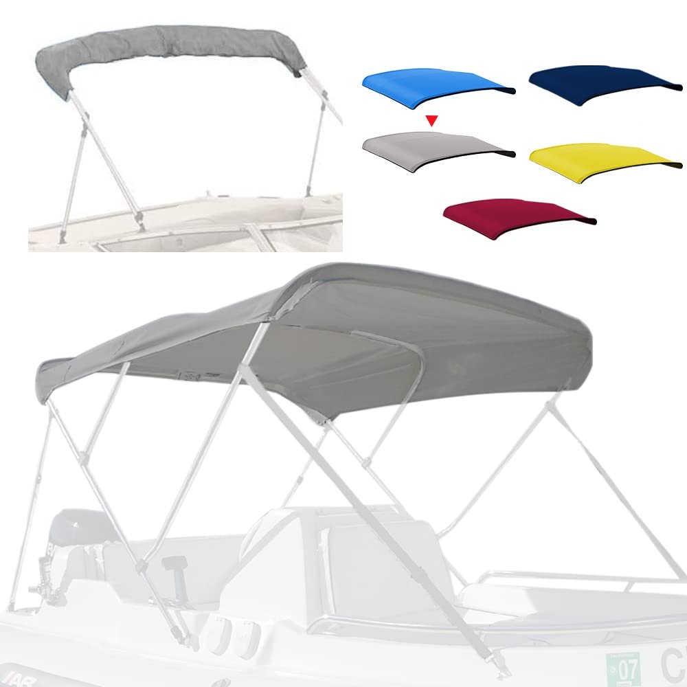 Zenicham 3 Bow Fade and Crack Resistant Bimini Top Replacement Cover, 600D Marine Grade Waterproof Sun Shade Boat Canopy, Easy Install Zipper Sleeves Boat Awning/Without Frame, Grey 6'L 73"-78" W