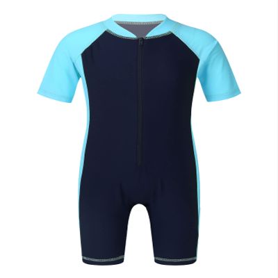 Kvysinly Kids Boys Girls One Piece Swimwear Short Sleeves Thermal Surfing Wetsuit Swimsuits Rash Guards Beach wear Navy Blue&Sky Blue 16 Years