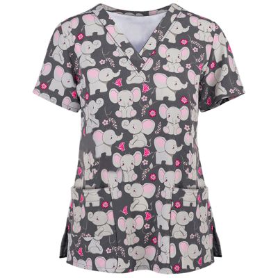 2025 Summer New Cartoon Nursing Scrubs Shirts for Women Frenchie Plus Size Womens 4x-5x Stretch Cute Prints Scrub Tops with Designs