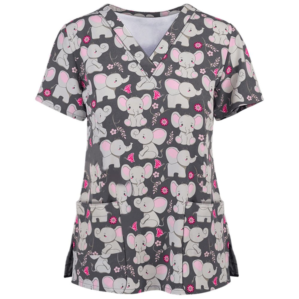 2025 Summer New Cartoon Nursing Scrubs Shirts for Women Frenchie Plus Size Womens 4x-5x Stretch Cute Prints Scrub Tops with Designs