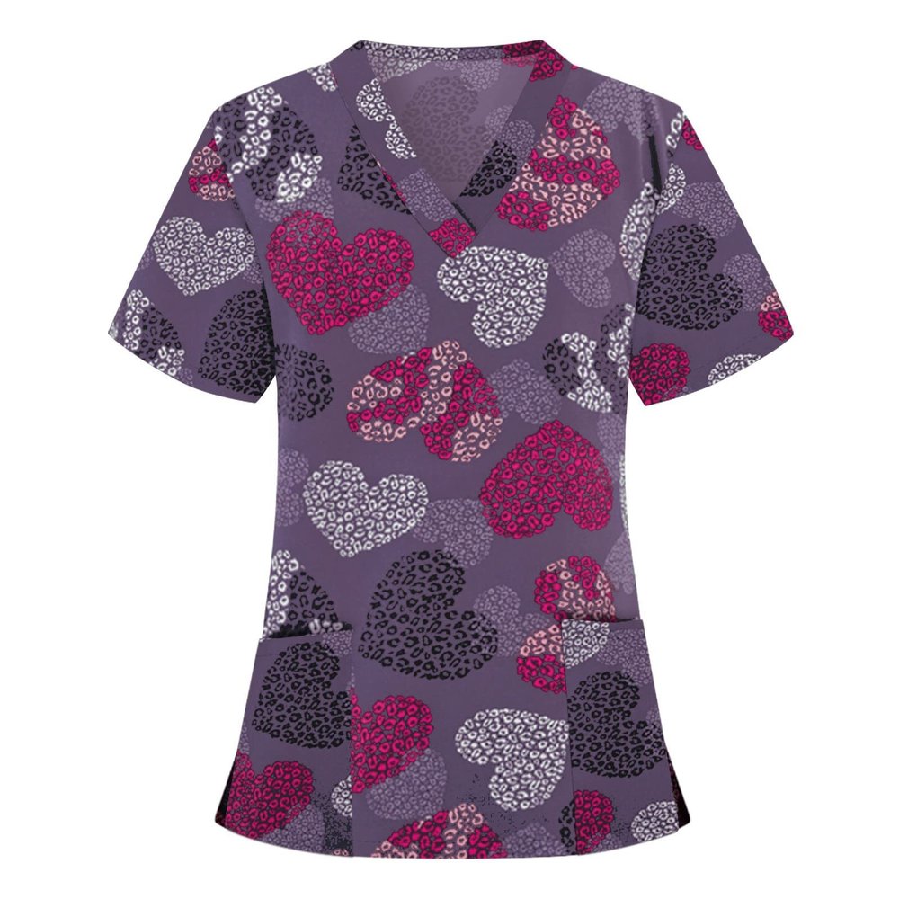 2025 Summer New Cartoon Printed Nursing Scrubs Shirts for Women Frenchie Plus Size Womens Scrub Tops 4x-5x Stretch Cute Prints with Designs
