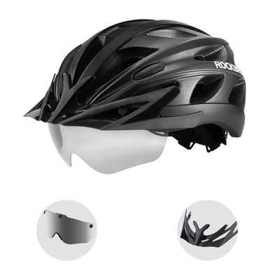 ROCKBROS Bike Helmet for Adult Men Women with Suggested Fit 58-62cm, Removable Goggles & Sun Visor, Lightweight with Adjustable Side and Chin Strap, Suitable for Myopia Glasses