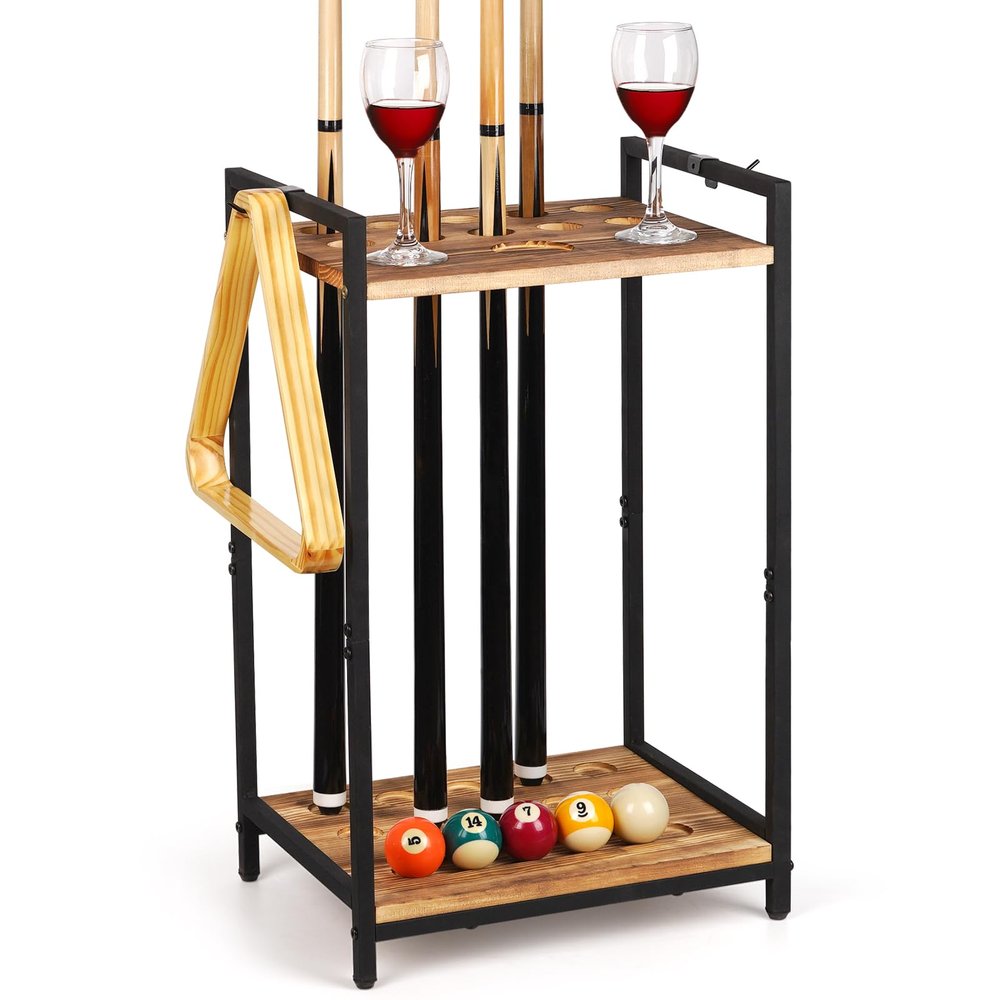 Jolensoy Pool Stick Holder - Freestanding Pool Cue Holder Floor Stand Wooden Cue Stick Holder 10-Hole Billiard Cue Racks for Game Room Billiard Room Decor Club Pool Table Accessories