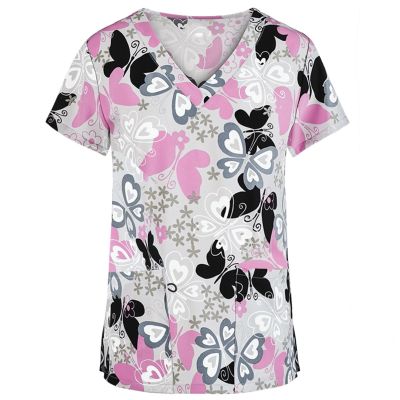2025 Summer New Cartoon Printed Nursing Scrubs Shirts for Women Frenchie Plus Size Womens Scrub Tops 4x-5x Stretch Cute Prints with Designs