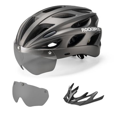 ROCKBROS Bike Helmet for Adult Men Women with Suggested Fit 58-62cm, Removable Goggles & Sun Visor, Lightweight with Adjustable Side and Chin Strap, Suitable for Myopia Glasses