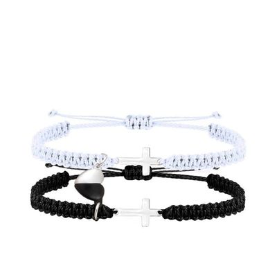 1 Pair Couples Love Infinity Mutual Attraction Bracelets Heart Matching Cross Yin Yang Handmade Braided Relationship Adjustable Cord for Him and Her Bff Friendship Promise Valentines Gift-5