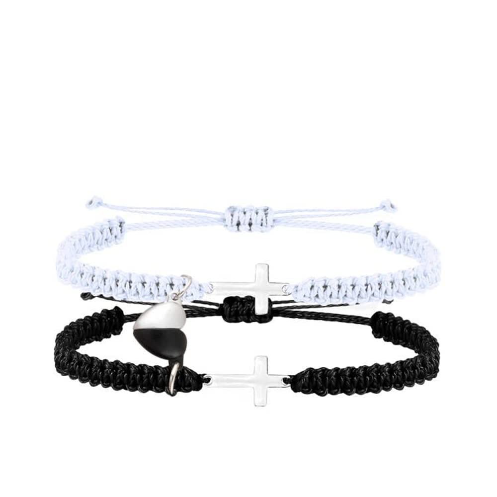 1 Pair Couples Love Infinity Mutual Attraction Bracelets Heart Matching Cross Yin Yang Handmade Braided Relationship Adjustable Cord for Him and Her Bff Friendship Promise Valentines Gift-5