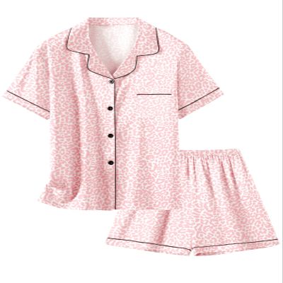 Schbbbta Satin Pajamas Sets for Girls, 2 Pcs Short Sleepwear Silk Button-Down Pj Set Loungewear, Bright Pink Leopard, 13-14 Years = Tag 170