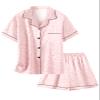 Schbbbta Satin Pajamas Sets for Girls, 2 Pcs Short Sleepwear Silk Button-Down Pj Set Loungewear, Bright Pink Leopard, 13-14 Years = Tag 170 view 1
