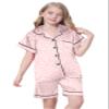 Schbbbta Satin Pajamas Sets for Girls, 2 Pcs Short Sleepwear Silk Button-Down Pj Set Loungewear, Bright Pink Leopard, 13-14 Years = Tag 170 view 4