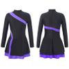JEATHA Kids Girls Rhinestones Figure Skating Dress Long Sleeve Mock Neck Color Block Dance Leotard Dress Purple 6 Years view 1