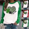 Fashion Womens Spring Tops St Patricks Day Shirts Patchwork Long Sleeves Blouse Irish Green Shamrock Graphic Tees Top view 3