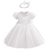 AGQT Toddler Girls Party Dress Baby Girls Short Sleeve Big Bow Formal Gown Dress Flower Girls Wedding Baptism Dress with Headband White Size 18-24 Months view 1