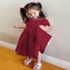 AGQT Toddler Girls Party Dress Baby Girls Short Sleeve Big Bow Formal Gown Dress Flower Girls Wedding Birthday Dress with Headband Claret Red Size 3-4 Years view 2