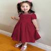 AGQT Toddler Girls Party Dress Baby Girls Short Sleeve Big Bow Formal Gown Dress Flower Girls Wedding Birthday Dress with Headband Claret Red Size 3-4 Years view 3