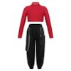 Agoky Girls 2Pcs Dance Outfits Long Sleeve Solid Color Hip Hop Jazz Dance Crop Top and Cargo Pants Casual Tracksuit Sweatsuit Red 14 Years view 1