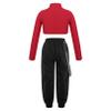 Agoky Girls 2Pcs Dance Outfits Long Sleeve Solid Color Hip Hop Jazz Dance Crop Top and Cargo Pants Casual Tracksuit Sweatsuit Red 14 Years view 2