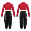 Agoky Girls 2Pcs Dance Outfits Long Sleeve Solid Color Hip Hop Jazz Dance Crop Top and Cargo Pants Casual Tracksuit Sweatsuit Red 14 Years view 3