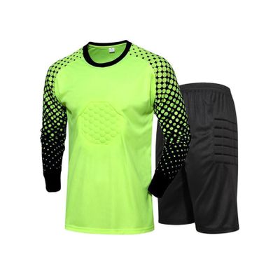 Loodgao Kids Boys Football Goalkeeper Suit Padded Long Sleeve Soccer Jersey Goalie Shirts with Shorts Set Fluorescent,Green 11-13 Years