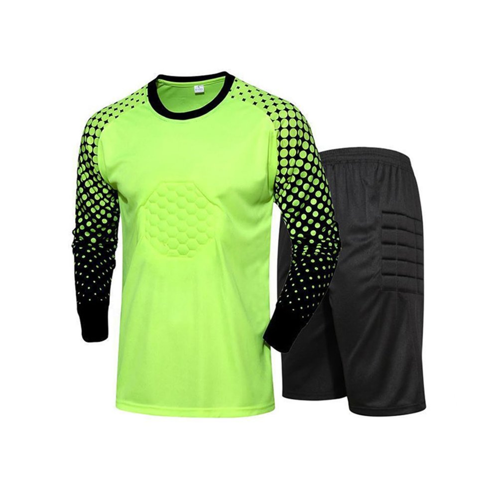 Loodgao Kids Boys Football Goalkeeper Suit Padded Long Sleeve Soccer Jersey Goalie Shirts with Shorts Set Fluorescent,Green 11-13 Years