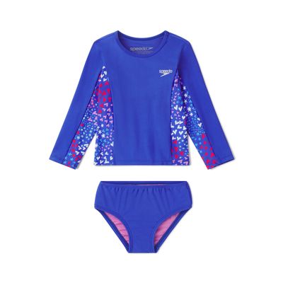 Speedo Girl's Uv Swim Shirt Long Sleeve Rashguard Set Dazzling Blue
