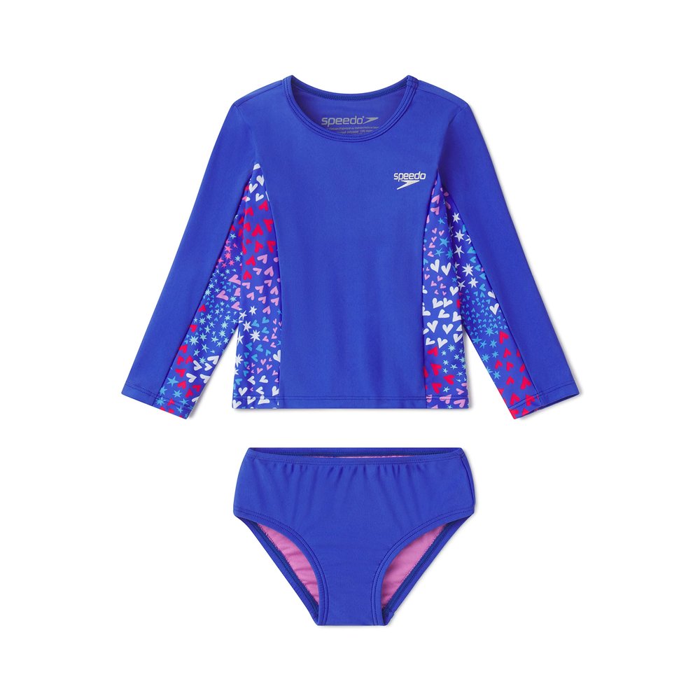 Speedo Girl's Uv Swim Shirt Long Sleeve Rashguard Set Dazzling Blue