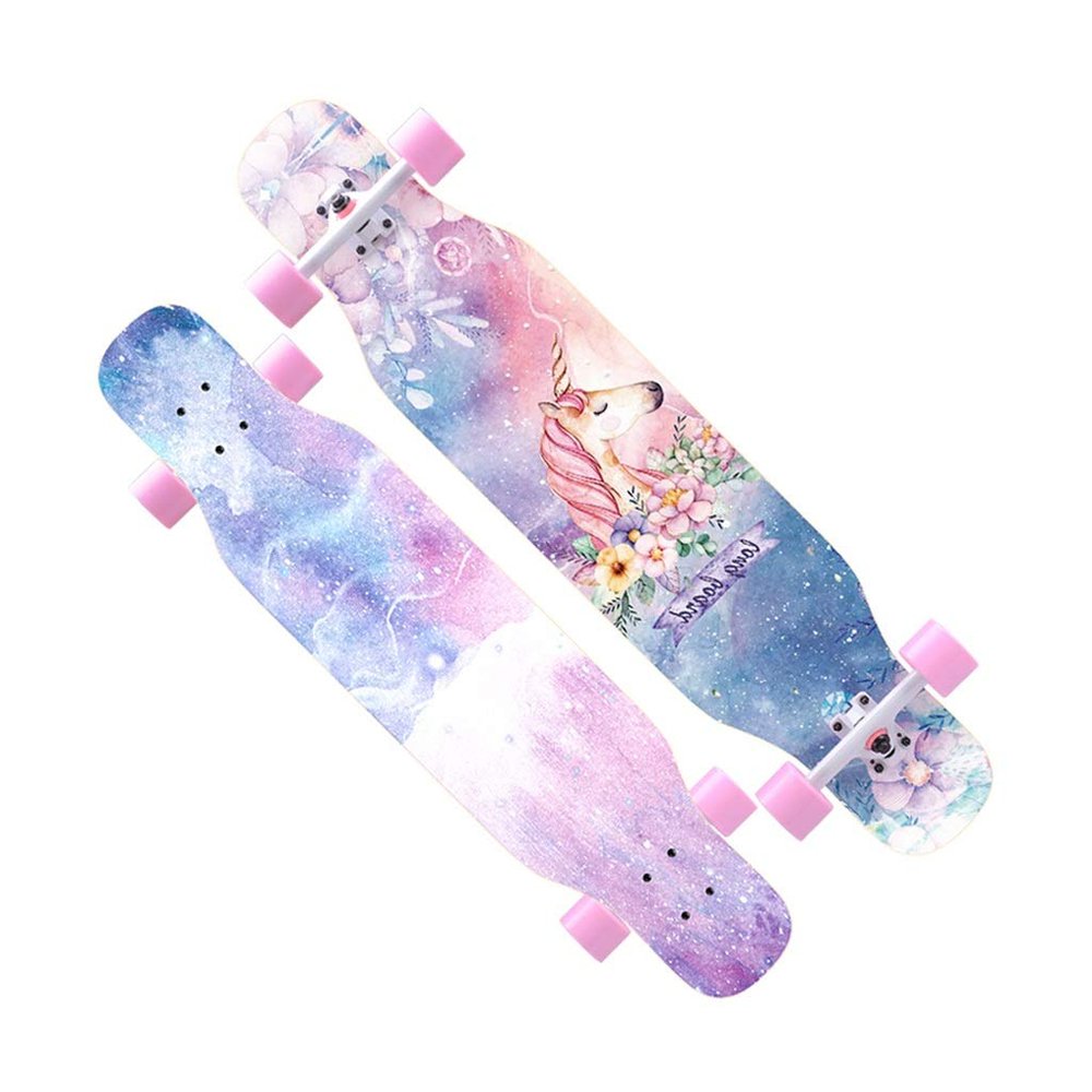 43 Inches Long Boards Skateboards Drop Through Longboard for Kids Adults, Beginners, Teens Skate Boards 7 Layer Maple Wood Deck Longboards Skateboard Cruiser Girls Boys (Color : Style F)
